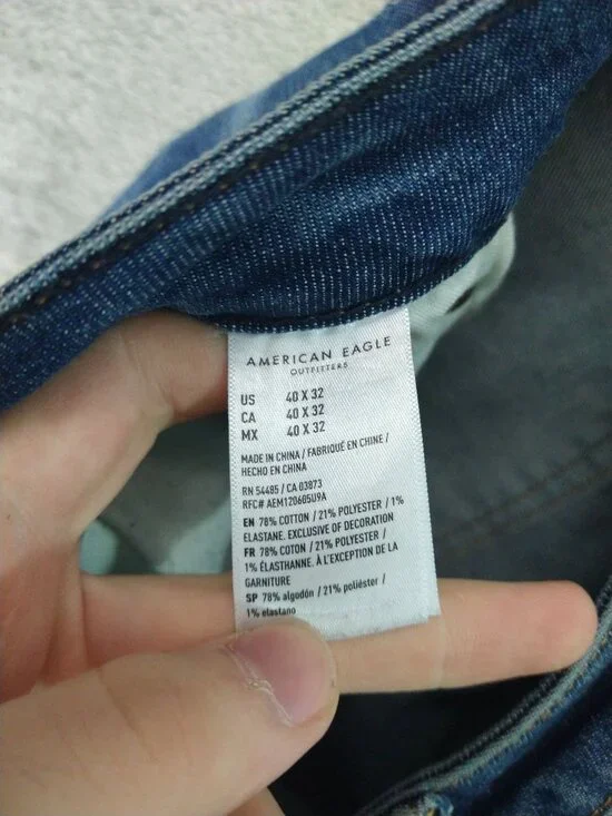 American Eagle Jeans Mens 40x32 Blue Denim Skinny Airflex Distressed Medium Wash - Picture 8 of 10